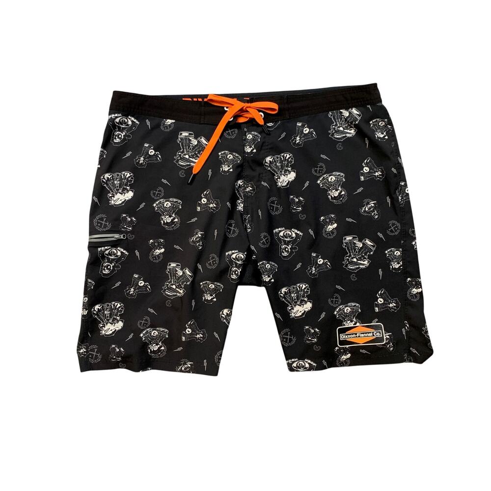 Dixxon Board Shorts Men 38 Black White All Over Motorcycle V-Twin Engine Graphic